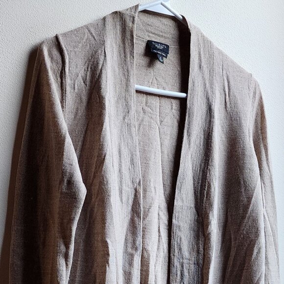 Talbots Taupe 100% Pure Italian Merino Wool Open Cardigan Size Petite Sm… - Picture 2 of 12